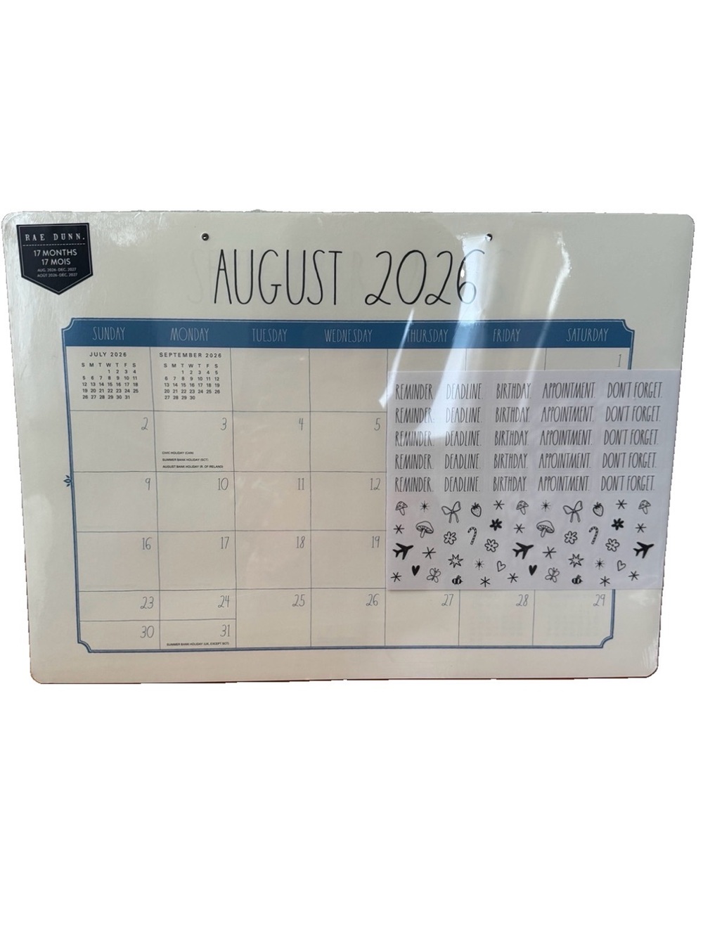 2027 Rae Dunn Desk Blotter Planner Calendar 17 Month August’06-Dec.2027 Blue